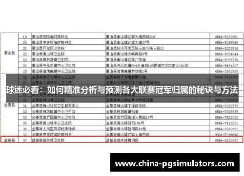 球迷必看：如何精准分析与预测各大联赛冠军归属的秘诀与方法